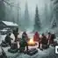 DALL·E 2025 01 16 17.13.45 A DayZ themed image showcasing a winter survival scene. The image features a group of survivors around a campfire in a dense snowy forest clearing du